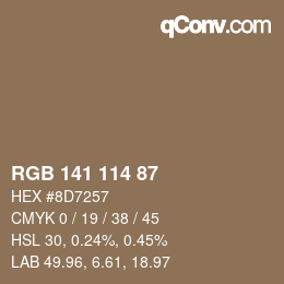 Color code: RGB 141 114 87 | qconv.com