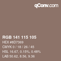 Color code: RGB 141 115 105 | qconv.com