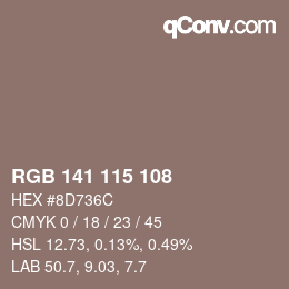 Color code: RGB 141 115 108 | qconv.com