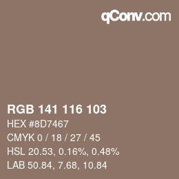 カラーコード: RGB 141 116 103 | qconv.com