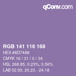 カラーコード: RGB 141 116 168 | qconv.com