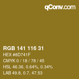 Color code: RGB 141 116 31 | qconv.com