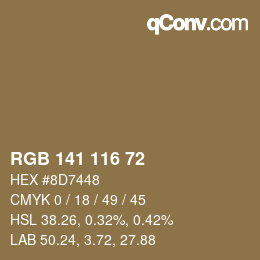 Color code: RGB 141 116 72 | qconv.com