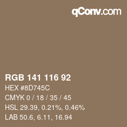 Color code: RGB 141 116 92 | qconv.com