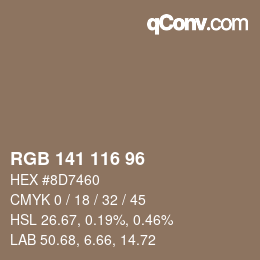 Color code: RGB 141 116 96 | qconv.com