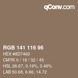 カラーコード: RGB 141 116 96 | qconv.com