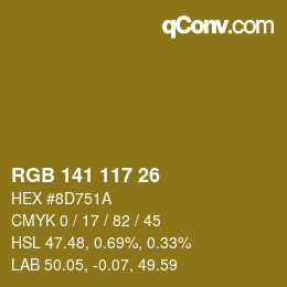 Color code: RGB 141 117 26 | qconv.com