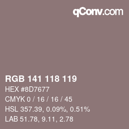 Color code: RGB 141 118 119 | qconv.com