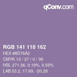 Color code: RGB 141 118 162 | qconv.com