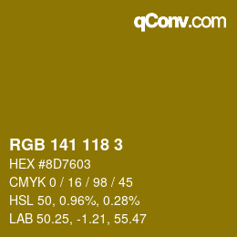 Color code: RGB 141 118 3 | qconv.com