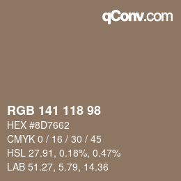Código de color: RGB 141 118 98 | qconv.com
