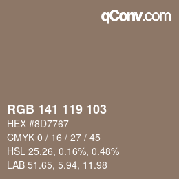 カラーコード: RGB 141 119 103 | qconv.com