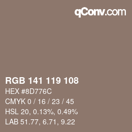 カラーコード: RGB 141 119 108 | qconv.com