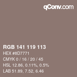 Color code: RGB 141 119 113 | qconv.com