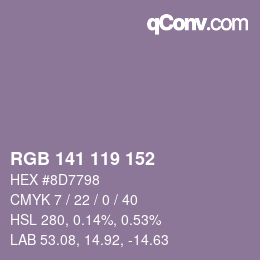 Color code: RGB 141 119 152 | qconv.com