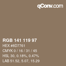 Color code: RGB 141 119 97 | qconv.com