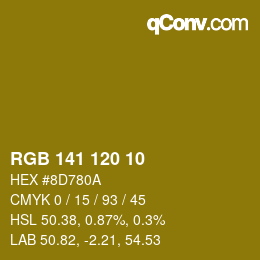 Color code: RGB 141 120 10 | qconv.com