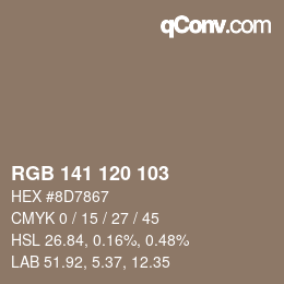 颜色代码: RGB 141 120 103 | qconv.com