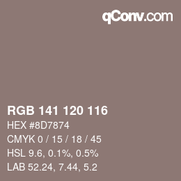 颜色代码: RGB 141 120 116 | qconv.com