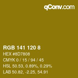 Color code: RGB 141 120 8 | qconv.com