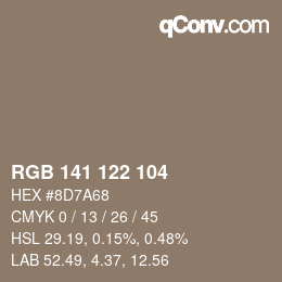 Código de color: RGB 141 122 104 | qconv.com