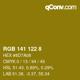 カラーコード: RGB 141 122 8 | qconv.com