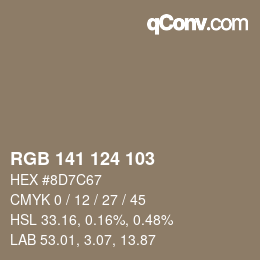 Color code: RGB 141 124 103 | qconv.com