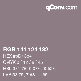 Color code: RGB 141 124 132 | qconv.com