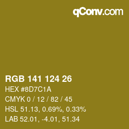 Color code: RGB 141 124 26 | qconv.com