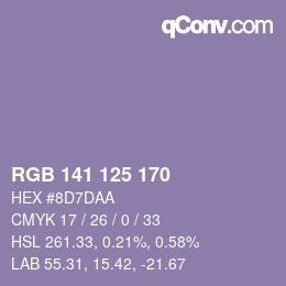 颜色代码: RGB 141 125 170 | qconv.com