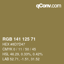Color code: RGB 141 125 71 | qconv.com