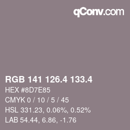 カラーコード: RGB 141 126.4 133.4 | qconv.com