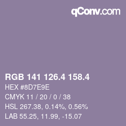 カラーコード: RGB 141 126.4 158.4 | qconv.com