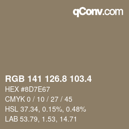 カラーコード: RGB 141 126.8 103.4 | qconv.com