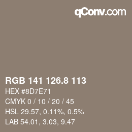 Color code: RGB 141 126.8 113 | qconv.com