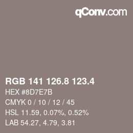 カラーコード: RGB 141 126.8 123.4 | qconv.com