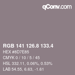 カラーコード: RGB 141 126.8 133.4 | qconv.com