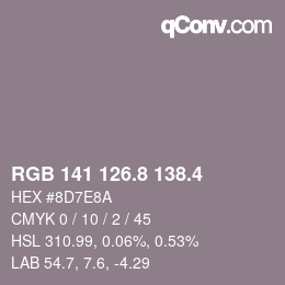 カラーコード: RGB 141 126.8 138.4 | qconv.com
