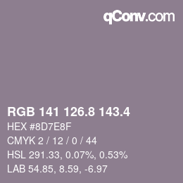カラーコード: RGB 141 126.8 143.4 | qconv.com