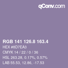 カラーコード: RGB 141 126.8 163.4 | qconv.com