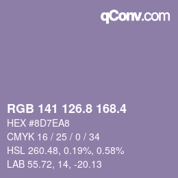 カラーコード: RGB 141 126.8 168.4 | qconv.com