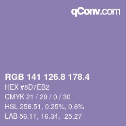 カラーコード: RGB 141 126.8 178.4 | qconv.com