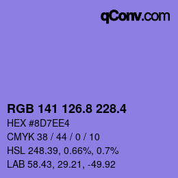 カラーコード: RGB 141 126.8 228.4 | qconv.com