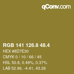 カラーコード: RGB 141 126.8 48.4 | qconv.com