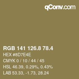 カラーコード: RGB 141 126.8 78.4 | qconv.com