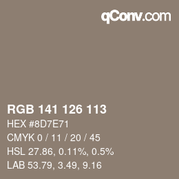 Color code: RGB 141 126 113 | qconv.com