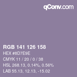 Color code: RGB 141 126 158 | qconv.com