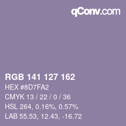 Color code: RGB 141 127 162 | qconv.com