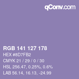 Color code: RGB 141 127 178 | qconv.com