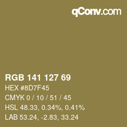 カラーコード: RGB 141 127 69 | qconv.com